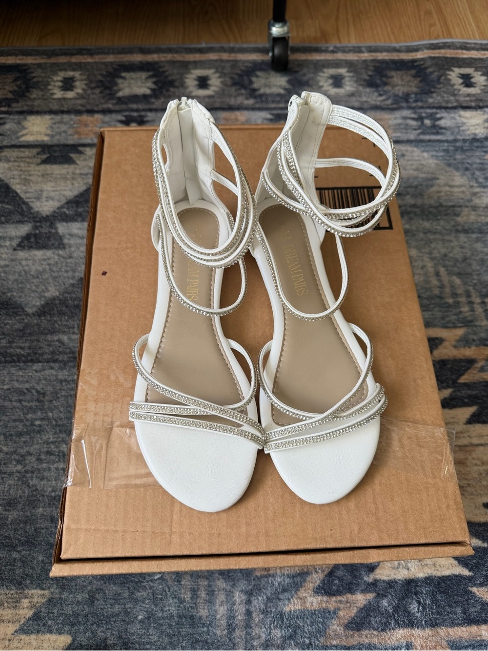Dream Pairs White Rhinestone Strappy High Heel Sandals